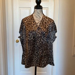 Talbots Silk Leopard Print V-Neck Blouse